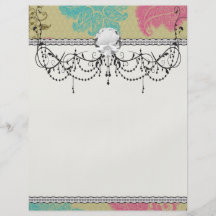 ornate damask lattice aqua pink tan flyers
