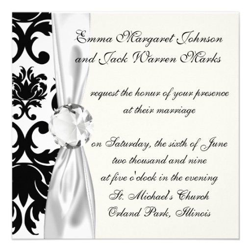 ornate formal black white damask invite