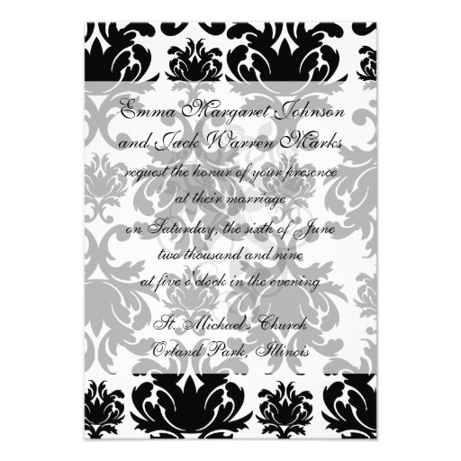 ornate formal black white damask invite