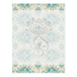 ornate teal green and cream damask pattern post cards