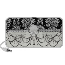 ornate white and black damask classic design mini speaker