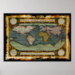 Ortelius' Old World Map in Rustic Grunge Style Posters