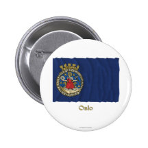 Oslo waving flag with name pinback buttons