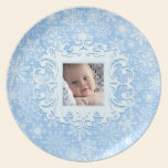 Our Little Snowflake Custom Christmas Photo Blue plates