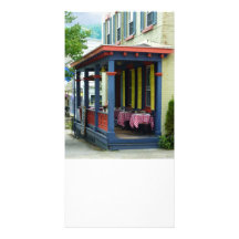 Outdoor Cafe With Chequered Tablecloths Photo Card
