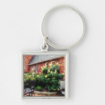 Outdoor Cafe With Hydrangea Key Chains