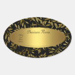 Oval Sticker Address Label Black Gold Floral