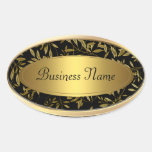 Oval Sticker Address Label Black Gold Floral 2