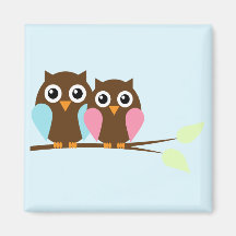 Owl couple on a branch fridge magnets