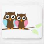Owl couple on a branch mouse pad