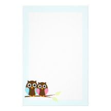 Owl couple on a branch stationery paper