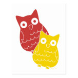 Owl Fellows one of Red one of Yellow Postcard