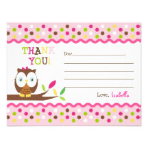 Owl Fill In The Blank Thank You Note Cards Announcement