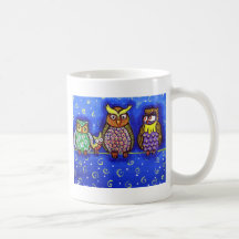 Owl Get Together Fun Folk Art Coffee Mugs