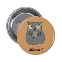 Owl hooting pinback button