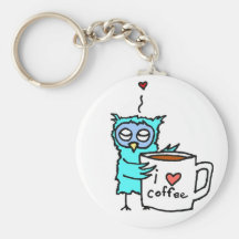 Owl Loves Coffee Keychains