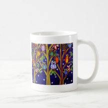 Owl Party Whimsical Folk Art Coffee Mug