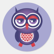 Owl perched on a branch round sticker