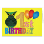 Owl: The first birthday One year old baby Greeting Card