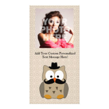 Owl with Moustache and Hat Personalised Photo Card