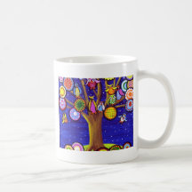 Owls and Blossoms Fun Folk Art Coffee Mugs
