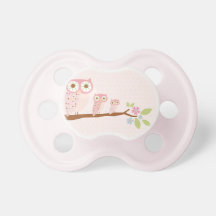Owls on a branch pacifier