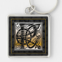 P Initial "Celtic Black Stone" Key Chain