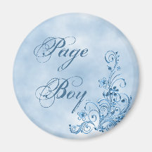 Page Boy Round Magnet: Sky Blue Elegance