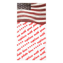 Painted American Flag on Rustic Wood Texture Customised Photo Card