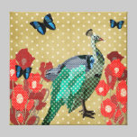 Painted Peacock & Peonies Gold Canvas canvas prints