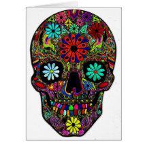 Painted Skull with Flowers Greeting Cards