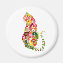 Paisley Cat  Magnet in Pinks & Lime Greens