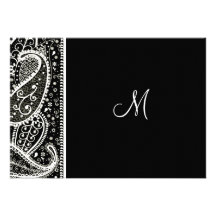 Paisley Pattern Bl. & Wh. Wedding Invitation