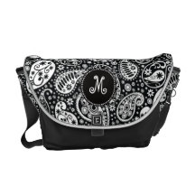 Paisley Pattern Black and White  Personalised Messenger Bag