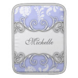 Pale Blue and White Floral Damask Wedding iPad Sleeve
