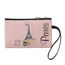 Pale Pink Paris Travel Poster Wristlet Purse