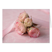 pale roses on pink swirls notecard
