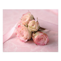 pale roses on pink swirls small invitation