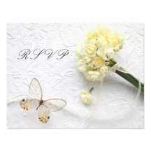 pale yellow flowers with butterfly RSVP card