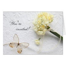 pale yellow flowers with butterfly wedding invite cards