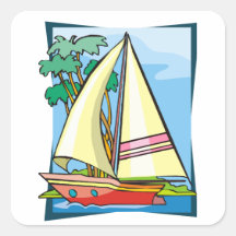 Palm Trees & Sailboat Square Sticker