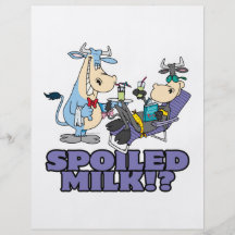 pampered cow spoiled milk funny humour cartoon flyer design