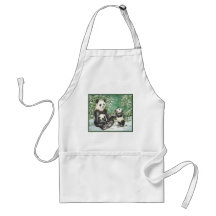 Panda Bear Family in Winter Aprons
