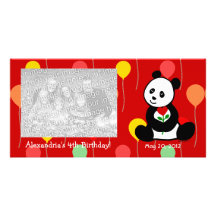 Panda Cartoon and A Heart Flower Birthday Photo Cards