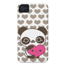 Panda Love Pink Grey Hearts iPhone 4 Case-Mate Cases