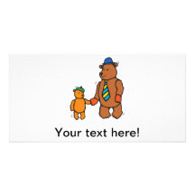 Papa bear and son cartoon personalised photo card