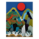 Paper illustration, sun and mountain post cards