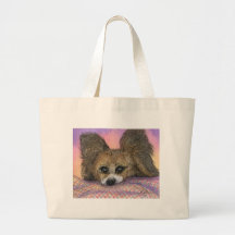 Papillon butterfly dog waiting canvas bags