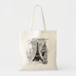 Paris Black & White Street Scene with Eiffel Tower Tote Bags