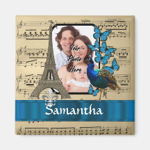 Paris collage on music sheet refrigerator magnet